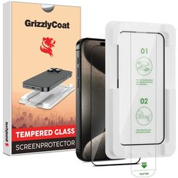 GrizzlyCoat AlignPro iPhone 15 Pro Max Verre trempé Protection d'écran - Compatible coque + Cadre de pose - Noir