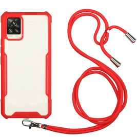 Mobigear Lanyard Samsung Galaxy A72 Coque avec cordon en TPU Souple - Transparent / Rouge