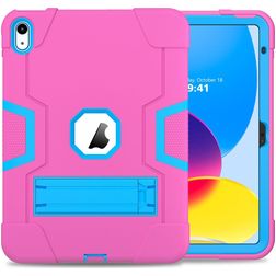 Mobigear ShieldStand Coque iPad 10 (2022) Coque arrière en Plastique rigide,Silicone + Support Amovible - Bleu / Magenta