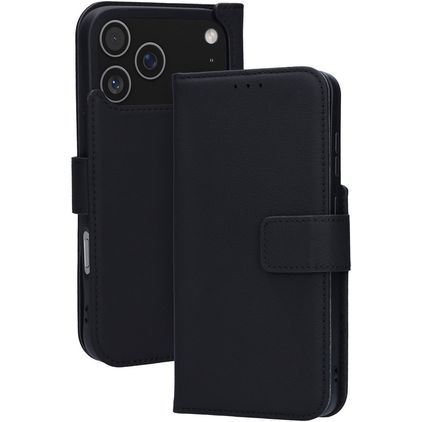Mobiparts Wallet Housse iPhone 17 Pro Max MagSafe Etui en Cuir Véritable Porte-Monnaie - Noir