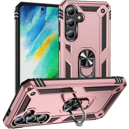 Mobigear Armor ring Coque Samsung Galaxy S24 FE Coque arrière Rigide Anti-Chocs avec Anneau-Support - Rose doré