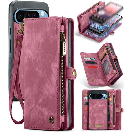 CaseMe 008 Google Pixel 9 Pro XL Coque Étui 2en1 avec coque amovible Portefeuille - Rouge
