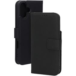 Mobiparts Wallet Housse iPhone 16 Plus MagSafe Etui en Cuir Véritable Porte-Monnaie - Noir