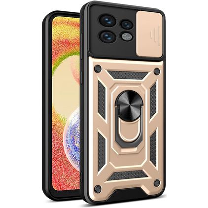 Mobigear Armor Ring Cam Slide Coque Motorola Edge 40 Pro Coque arrière Rigide Anti-Chocs avec Anneau-Support et Protecteur Lentilles - Or