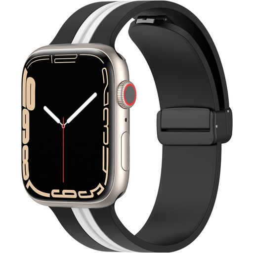 Mobigear Stripe Mag Bracelet Silicone Apple Watch Fermeture magnétique - 42/41/40/38 mm - Noir / Blanc
