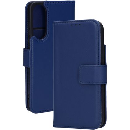 Mobiparts Wallet Samsung Galaxy S25 Edge Cuir véritable Étui Portefeuille - Bleu