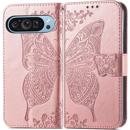 Mobigear Butterfly Google Pixel 9 Étui Portefeuille - Rose doré