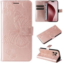 Mobigear Butterfly Housse iPhone 16 Pro Etui Porte-Monnaie - Rose doré