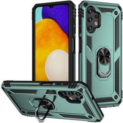 Mobigear Armor Ring Samsung Galaxy A13 4G Plastique rigide Coque arrière Antichoc avec bague de maintien - Vert