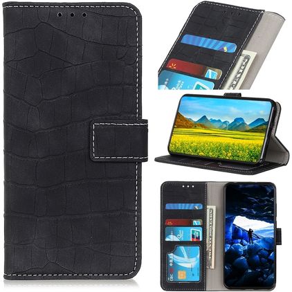 Mobigear Croco Housse iPhone SE (2020) Etui Porte-Monnaie - Noir