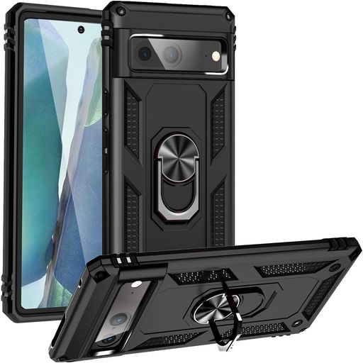 Mobigear Armor Ring Coque Google Pixel 7 Coque arrière Rigide Anti-Chocs avec Anneau-Support - Noir