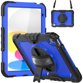 Mobigear SureGrip Xtreme Coque iPad 10 (2022) Coque arrière en Plastique rigide,Silicone + Bandoulière + Support Amovible - Dark Blue