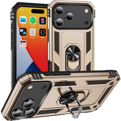 Mobigear Armor Ring Coque iPhone 18 Pro Max Coque arrière Rigide Anti-Chocs avec Anneau-Support - Or