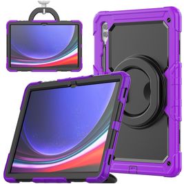 Mobigear RingGuard Coque Samsung Galaxy Tab S10 Ultra Coque arrière en Plastique rigide,Silicone + Porte-crayon + Bandoulière + Support Amovible - Violet