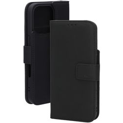 Mobiparts Wallet Housse iPhone 16 Pro MagSafe Etui en Cuir Véritable Porte-Monnaie - Noir