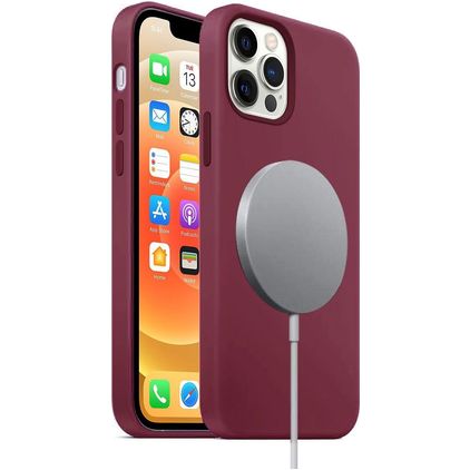 Mobigear Rubber Touch Coque iPhone 12 Pro MagSafe Coque arrière en Silicone - Bordeaux