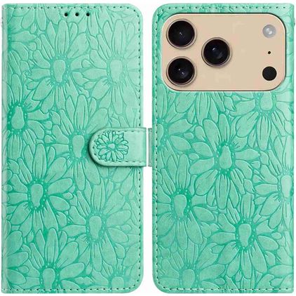 Mobigear Flowers Housse iPhone 17 Pro Max Etui Porte-Monnaie - Vert