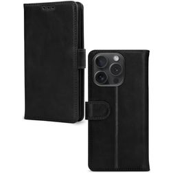 Mobilize Wallet Housse iPhone 15 Pro Etui en Cuir Véritable Porte-Monnaie - Noir