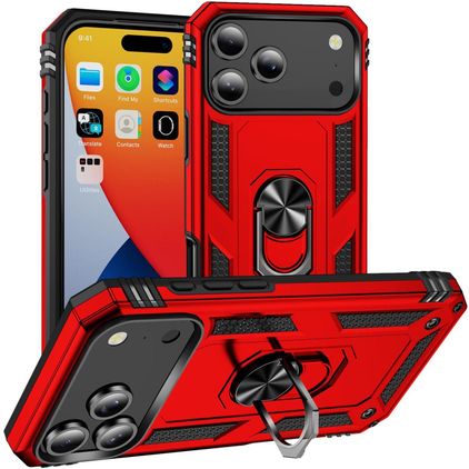 Mobigear Armor Ring Coque iPhone 18 Pro Max Coque arrière Rigide Anti-Chocs avec Anneau-Support - Rouge