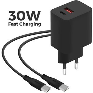 Mobiparts Wall Charger - Double USB / USB-C USB-C 1 mètre Power Delivery 30W 3A - Noir