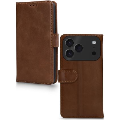 Mobilize Wallet Housse iPhone 17 Pro Etui en Cuir Véritable Porte-Monnaie - Marron