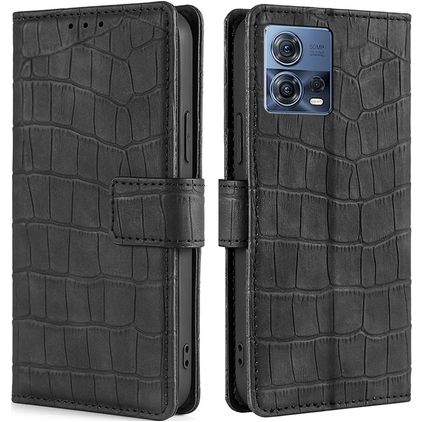 Mobigear Croco Housse Motorola Edge 30 Fusion Etui Porte-Monnaie - Noir