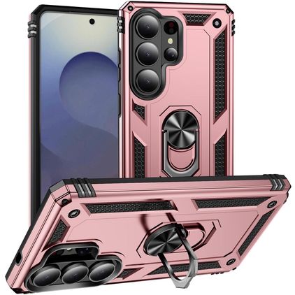Mobigear Armor ring Samsung Galaxy S26 Ultra Plastique rigide Coque arrière Antichoc avec bague de maintien - Rose doré