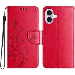 Mobigear Flowers Housse iPhone 16 Etui Porte-Monnaie - Rouge