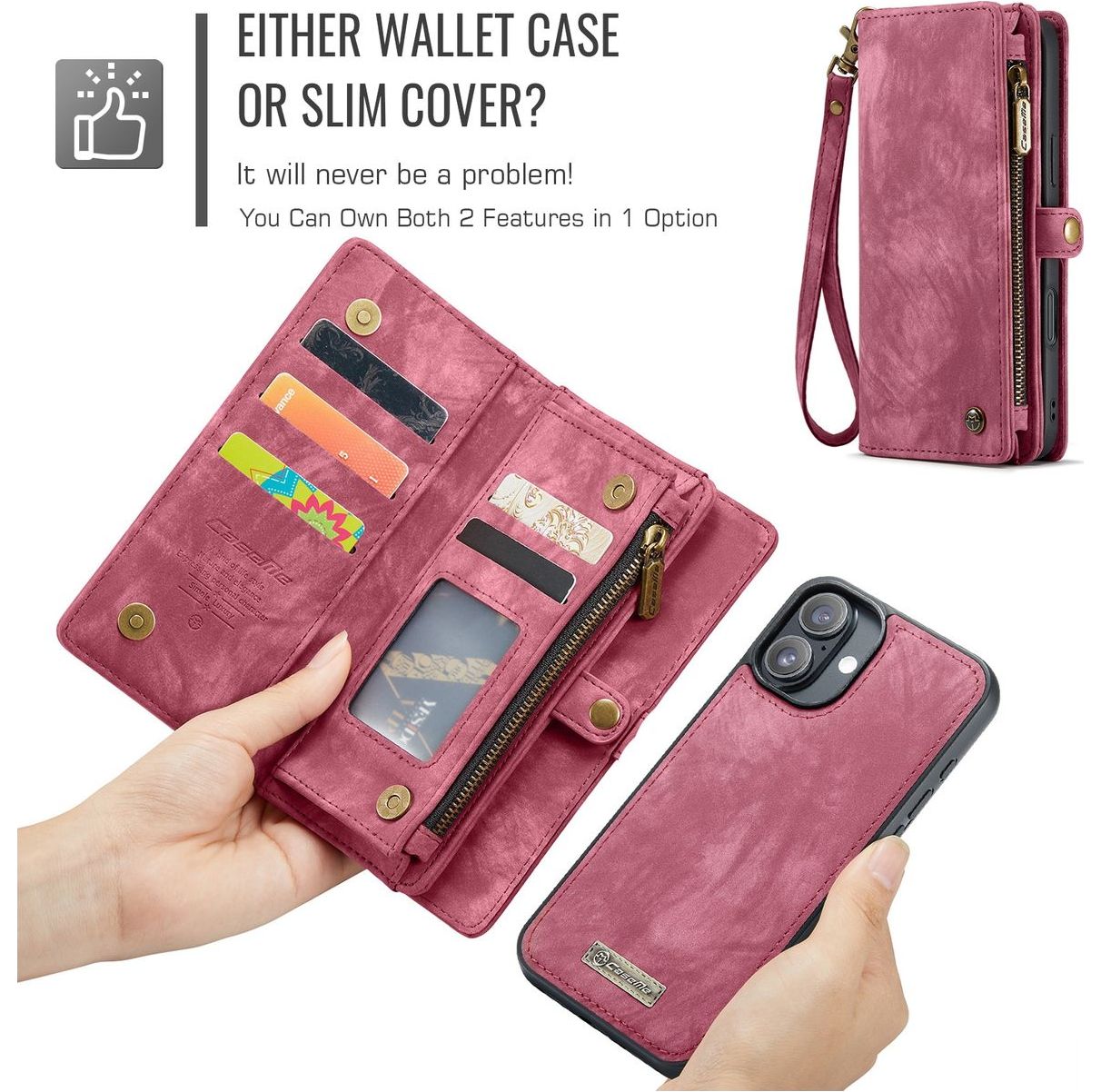 Coque Portefeuille IPhone 16e En Cuir PU - Anti-choc, Porte-cartes, Support Intégré, Rose - 4
