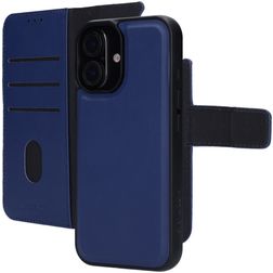 Mobiparts Housse iPhone 16 MagSafe Etui avec Coque Détachable en Cuir Véritable Porte-Monnaie - Bleu