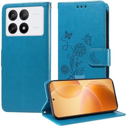 Mobigear Flowers POCO X6 Pro Étui Portefeuille - Bleu