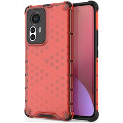 Mobigear Honeycomb Coque Xiaomi 12 Pro Coque arrière Rigide Anti-Chocs - Rouge