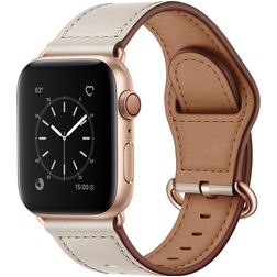 Mobigear Venezia Bracelet Cuir pour Apple Watch Fermeture boucle ardillon - 49/46/45/44 mm - Beige