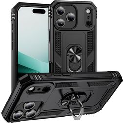 Mobigear Armor Ring Coque iPhone 17 Pro Coque arrière Rigide Anti-Chocs avec Anneau-Support - Noir