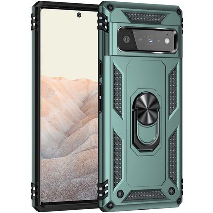 Mobigear Armor Ring Coque Google Pixel 6 Pro Coque arrière Rigide Anti-Chocs avec Anneau-Support - Vert