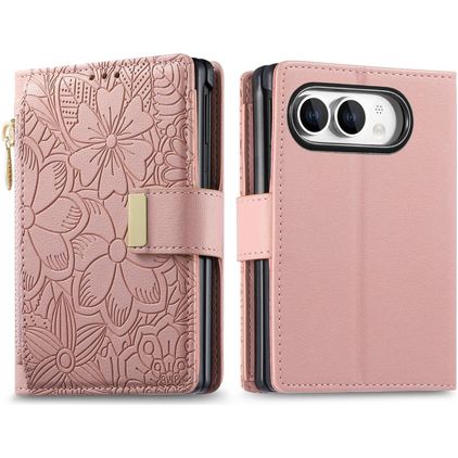 Mobigear Flowers Housse iPhone Duo Etui Porte-Monnaie - Rose