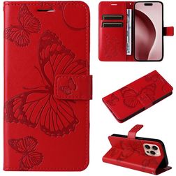Mobigear Butterfly Housse iPhone 16 Pro Etui Porte-Monnaie - Rouge