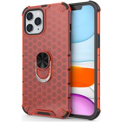 Mobigear Honeycomb Ring Coque iPhone 12 Pro Max Coque arrière Rigide Anti-Chocs avec Anneau-Support - Rouge