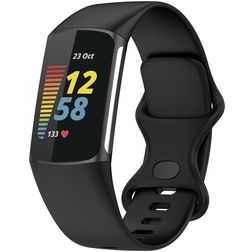 Mobigear Sport Dual Bracelet Silicone pour Fitbit Charge 5 Fermeture à clou et passant - Noir