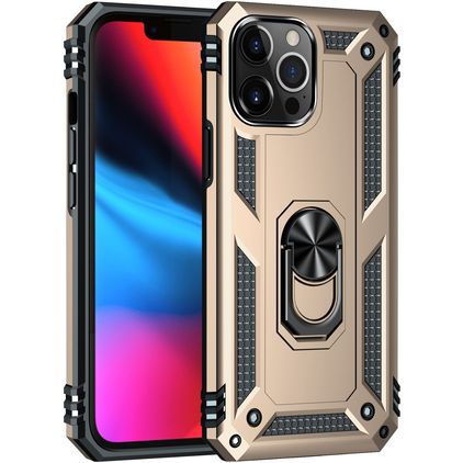 Mobigear Armor Ring Coque iPhone 13 Pro Coque arrière Rigide Anti-Chocs avec Anneau-Support - Or