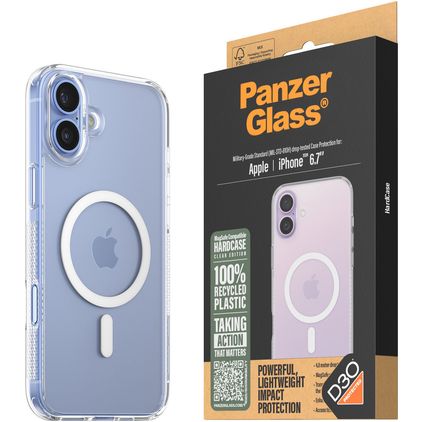 PanzerGlass Clear Coque Transparente iPhone 16 Plus MagSafe Coque arrière Rigide Anti-Chocs - Transparent