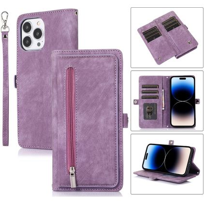 Mobigear Zipper iPhone 14 Pro Étui Portefeuille - Violet