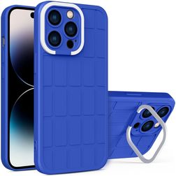 Mobigear Cube Coque iPhone 14 Pro Coque arrière Rigide avec Support Amovible - Bleu