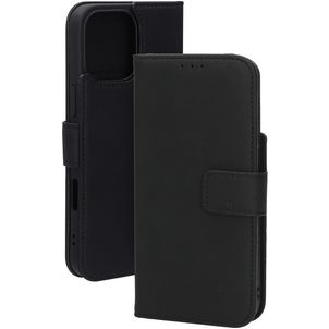 Mobiparts Wallet Housse iPhone 16 Pro Max MagSafe Etui en Cuir Véritable Porte-Monnaie - Noir