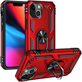 Mobigear Armor Ring Coque iPhone 14 Coque arrière Rigide Anti-Chocs avec Anneau-Support - Rouge