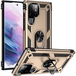 Mobigear Armor Ring Coque Samsung Galaxy S22 Ultra Coque arrière Rigide Anti-Chocs avec Anneau-Support - Or