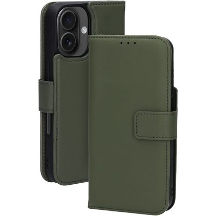 Mobiparts iPhone 16 MagSafe Coque Cuir véritable Étui 2en1 avec coque amovible Portefeuille - Vert