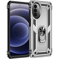 Mobigear Armor Ring Coque Motorola Moto G82 Coque arrière Rigide Anti-Chocs avec Anneau-Support - Argent