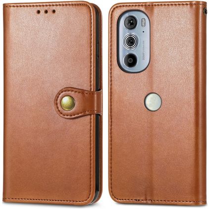 Mobigear Snap Button Housse Motorola Edge 30 Pro Etui Porte-Monnaie - Marron