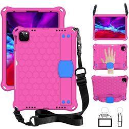 Mobigear HexStrap Coque iPad Air 5 (2022) Coque arrière en Plastique rigide,EVA + Porte-crayon + Bandoulière + Support Amovible - Rose
